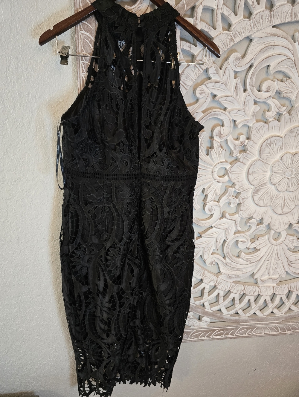 Bardot Dress 8 Womens Black Gemma Halter Floral Lace Overlay Midi Bodycon Sheath - Picture 5 of 9